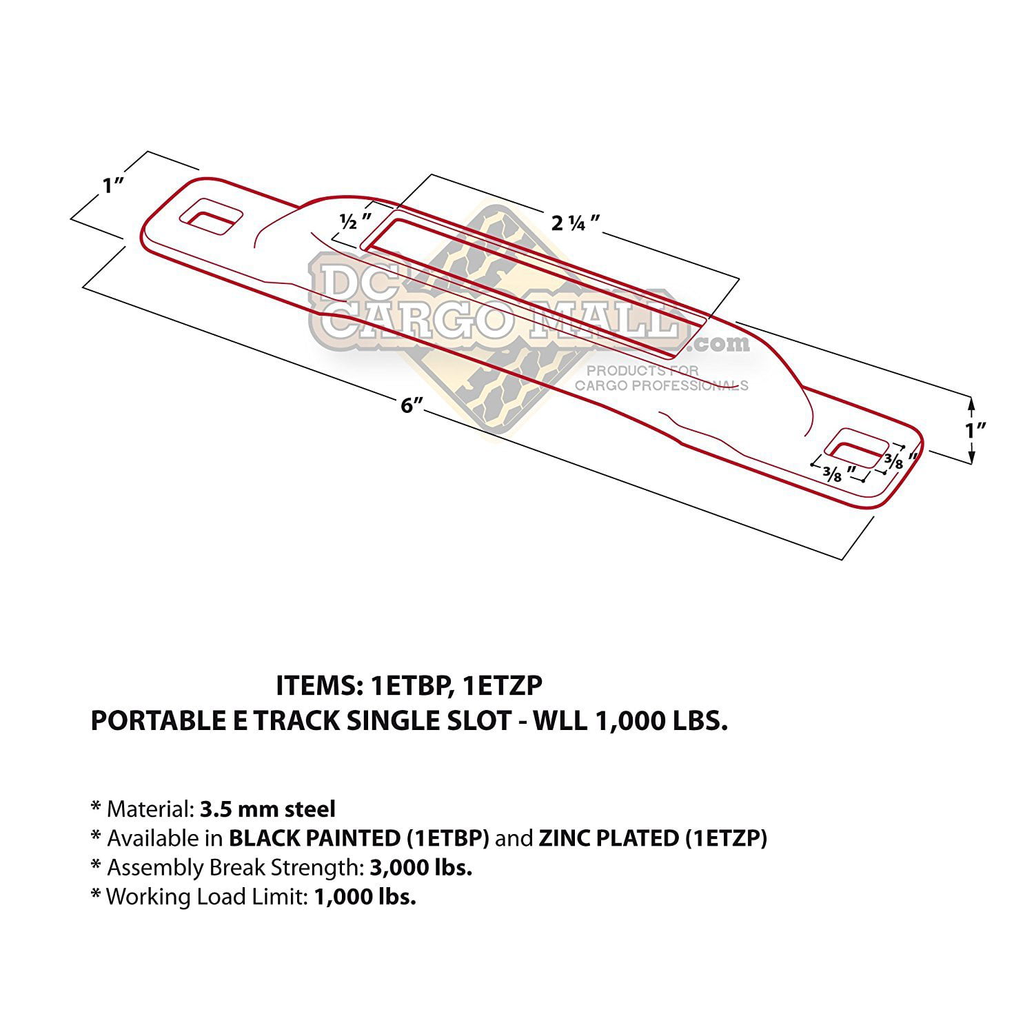4 E-Track Single Slot TieDownsMini Powder-Coated Steel Anchor Tie-Down Slots 
