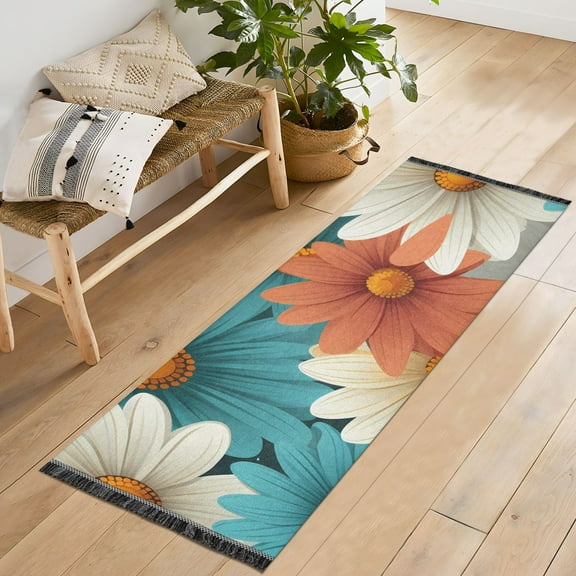 Runner Rug 2'x6' Hallway Area Rugs Flowers Plants Vintage Non Slip Entryway Runner Carpet with Tassels Living Room Bedroom