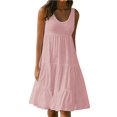 thumbnail image 1 of CHOK Robes en Lin pour Femmes Été Grande Taille Manches Courtes Col en V Longueur Genou Robe Ample Décontractée Confortable Plage 2024 Soldes, 1 of 6