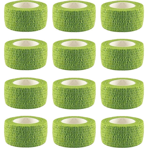 12 Pack Self Adherent Bandage Wrap, 1 Inch 5 Yards Athletic Elastic Non Woven Cohesive Flex Tape, for Stretch, Sport, First Aid Medical, Wrist, Ankle Sprains, Swelling and Vet Wrap Supplies (Green)