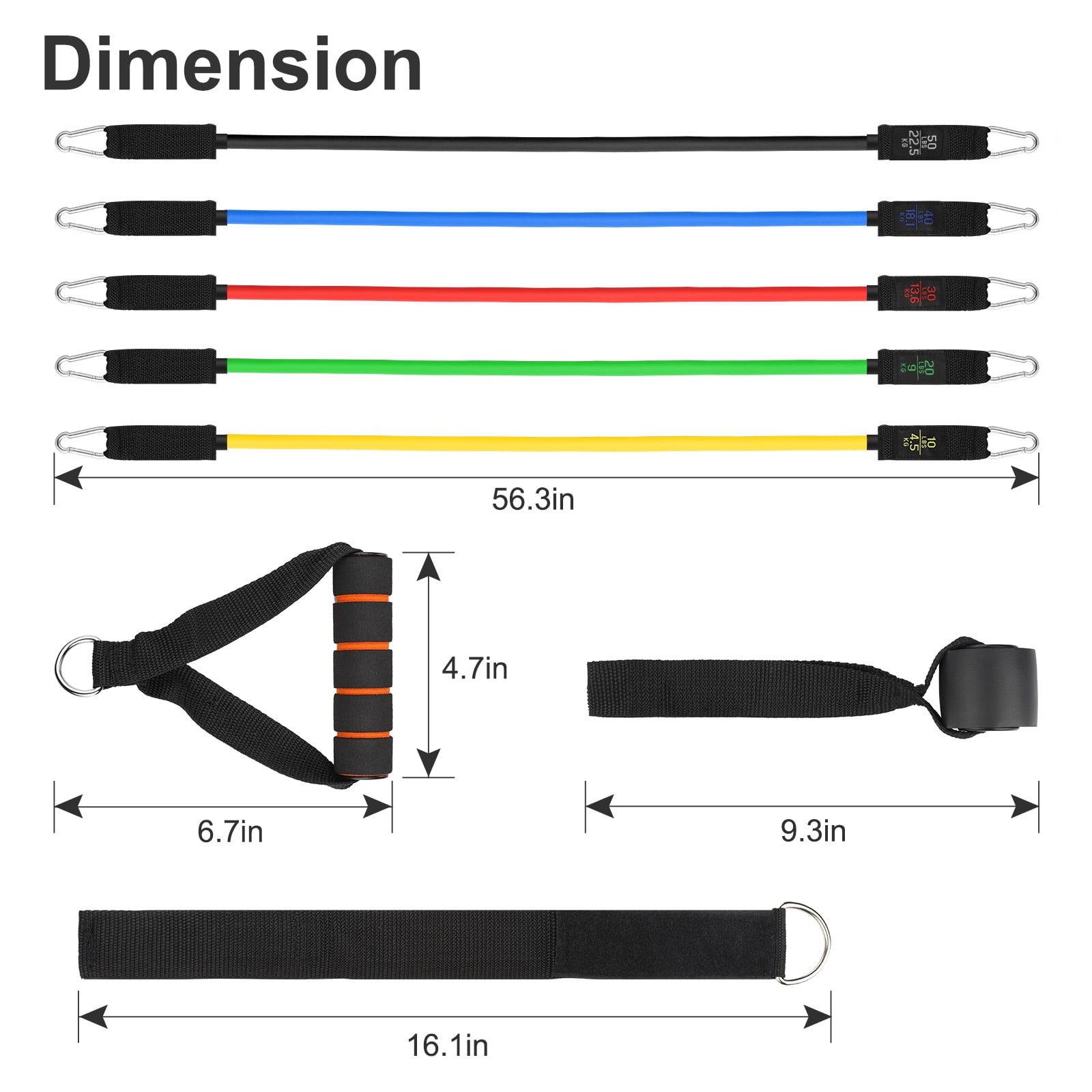 11pcs Resistance Bands, Exercise Bands, Workout Bands with Training Tubes, Handles, Ankle Straps, 5 Resistance Levels Fitness Bands for Physical Therapy, Yoga, Pilates