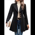 thumbnail image 2 of Abrigo de Invierno de Mezcla de Lana Color Camel para Mujer, Hasta la Rodilla, con Solapa y Muesca, Chaqueta de Abrigo con Botonadura Única Negro L, 2 of 9