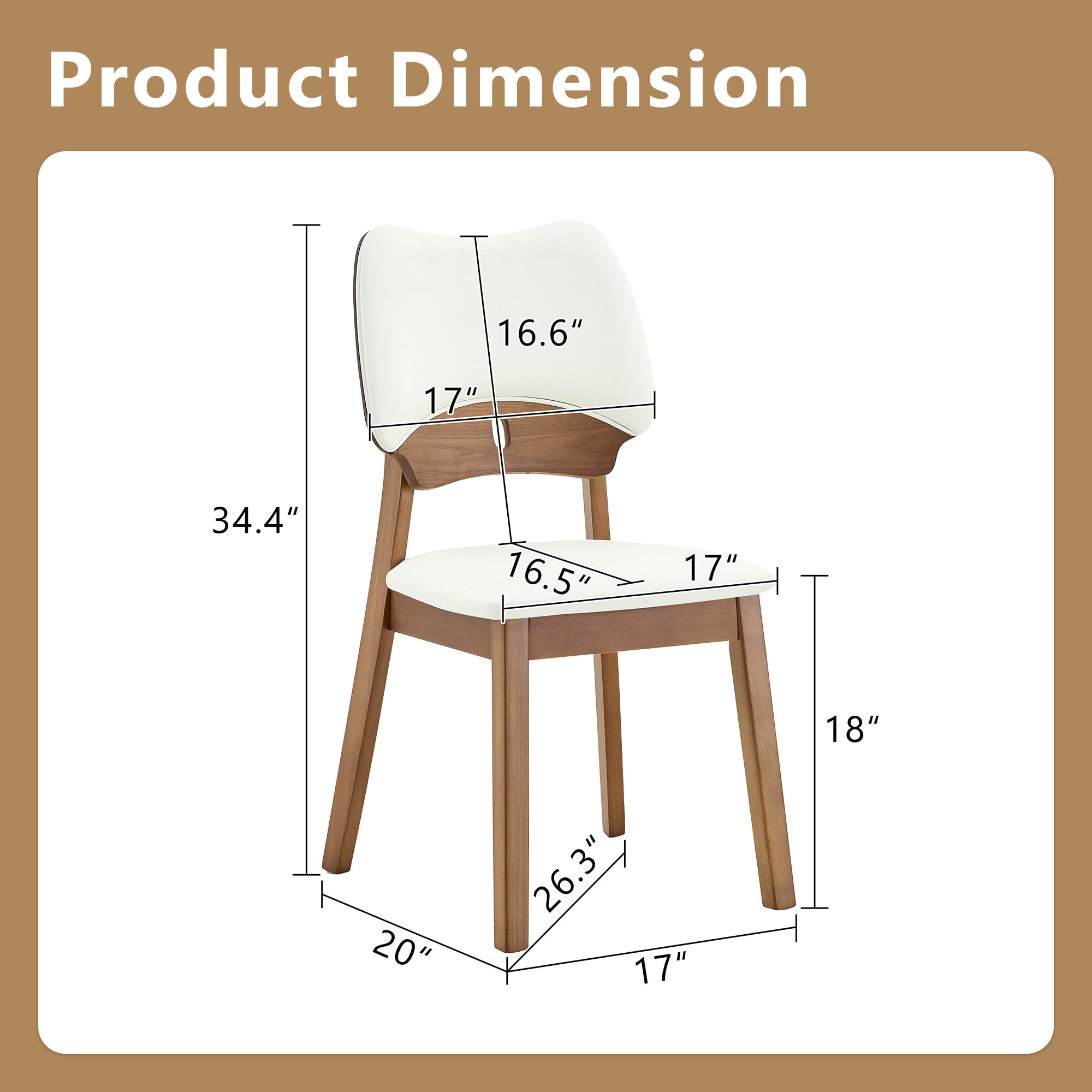 Aukfa Mid-Century Modern Dining Chairs Set of 2, Upholstered Accent Chairs with Solid Wood Legs & Curved Backrest, Walnut/Gray
