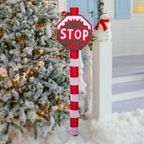 imerelez Pre-lit Santa Stop Sign with 70 LEDs - 52" Tall Road Sign Christmas Decor, Weather-Resistant Metal Frame & Stakes for Outdoor Indoor Holiday Cheer