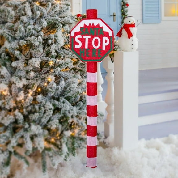 imerelez Pre-lit Santa Stop Sign with 70 LEDs - 52" Tall Road Sign Christmas Decor, Weather-Resistant Metal Frame & Stakes for Outdoor Indoor Holiday Cheer