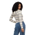 thumbnail image 4 of Forever 21 Women's Striped Zip Up Hooded Sweater, Long Sleeve Soft Knit Hoodie, Casual Everyday Streetwear Style Top, Grey, XXS-XXL, 4 of 6