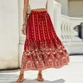 thumbnail image 5 of Women Boho Vintage Floral Print Long Skirt Summer Tiered Maxi Skirt Wine L, 5 of 7