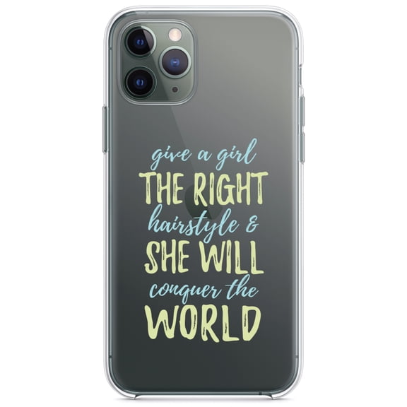 DistinctInk Clear Shockproof Hybrid Case for iPhone 13 Pro MAX (6.7" Screen) - TPU Bumper Acrylic Back Tempered Glass Screen Protector - Girls With Right Hairstyle Will Conquer the World