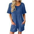thumbnail image 2 of Pounoo Rompers for Women Short Sleeve Crisscross Back Textured Knit Rompers Retro Casual Style Lightweight Breathable Relaxed-Fit Rompers Gift, 2 of 7