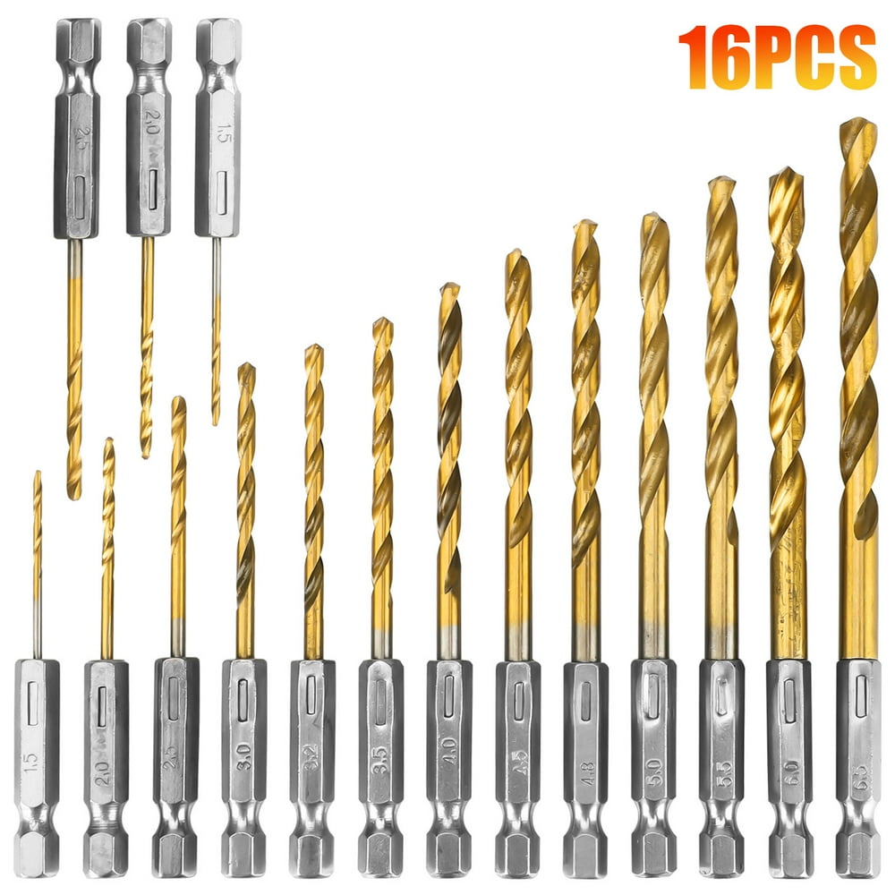 TSV 16 PCS Hex Shank Drill Bit Set, Stainless Titanium Twist Drill Bit