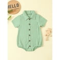 thumbnail image 2 of Infant Baby Girls Boys Shirts Romper Solid Color Turn-Down Collar Short Sleeve Jumpsuits, 2 of 9