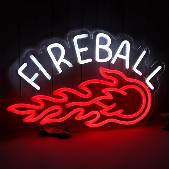 JFLLamp Fireball Neon Light, Red, 9.6x16.1 inches Wall Decor for Whiskey Bars, Man Cave, Cafes and Convenience Stores