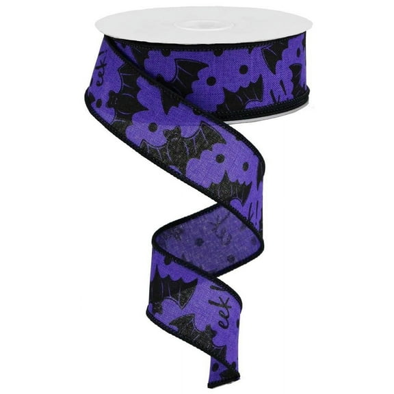 Purple Bats Halloween Wired Ribbon - 1 1/2" x 10 Yards, Black & Purple, Bows, Wreath, DIY, Haunted House, Classroom