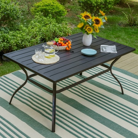 MF 60" x 38" Rectangle Outdoor Dining Table for 6-Person, All Weather&Rust Resistant, Black
