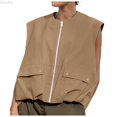 thumbnail image 6 of DuoJiaJ Womens Sleeveless Jacket, Crew Neck with Pocket Open Front Zip Brown XXL, 6 of 6