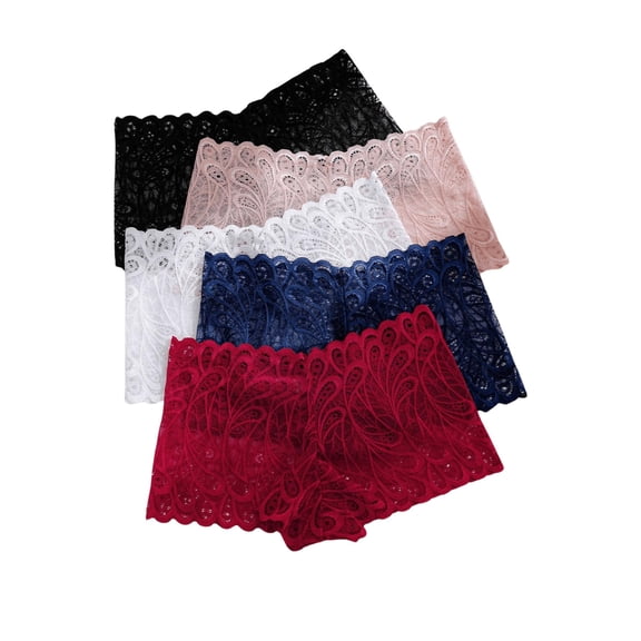 Women's 5 Pack Sheer Lace Tanga Hipster Low Rise Boyshort Panties Sheer Scallop Trim Underwear