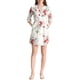 thumbnail image 1 of Vestido de botón de flores con cuello en V y mangas 3/4 para mujer, con bolsillos laterales, XL, blanco y rojo, 1 of 6