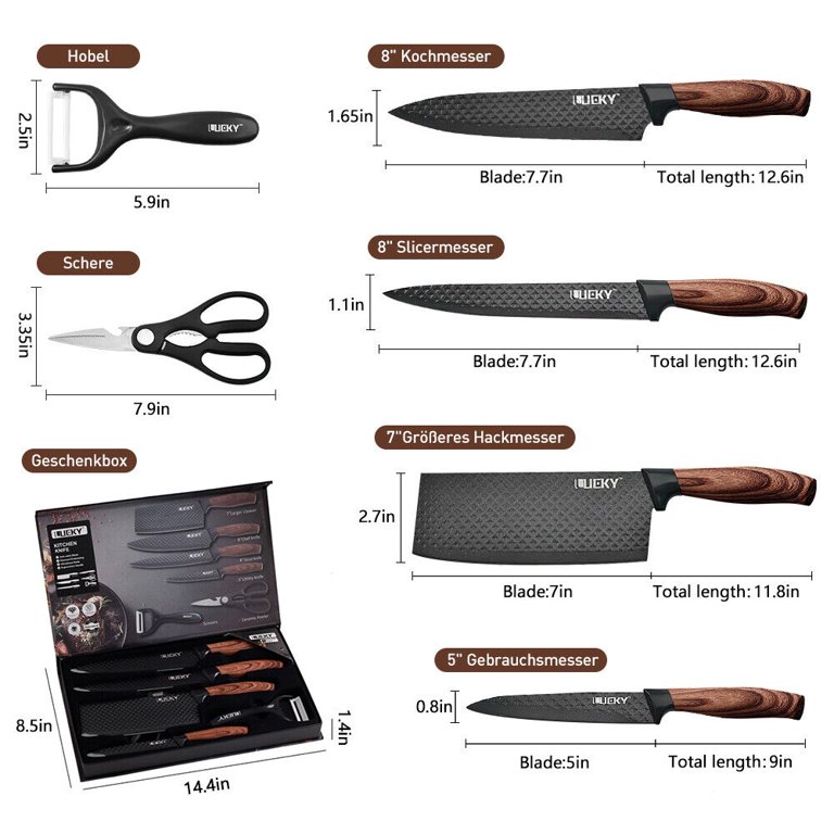 6 Pieces Professional Kitchen Knives Set With Giftbox, High Carbon