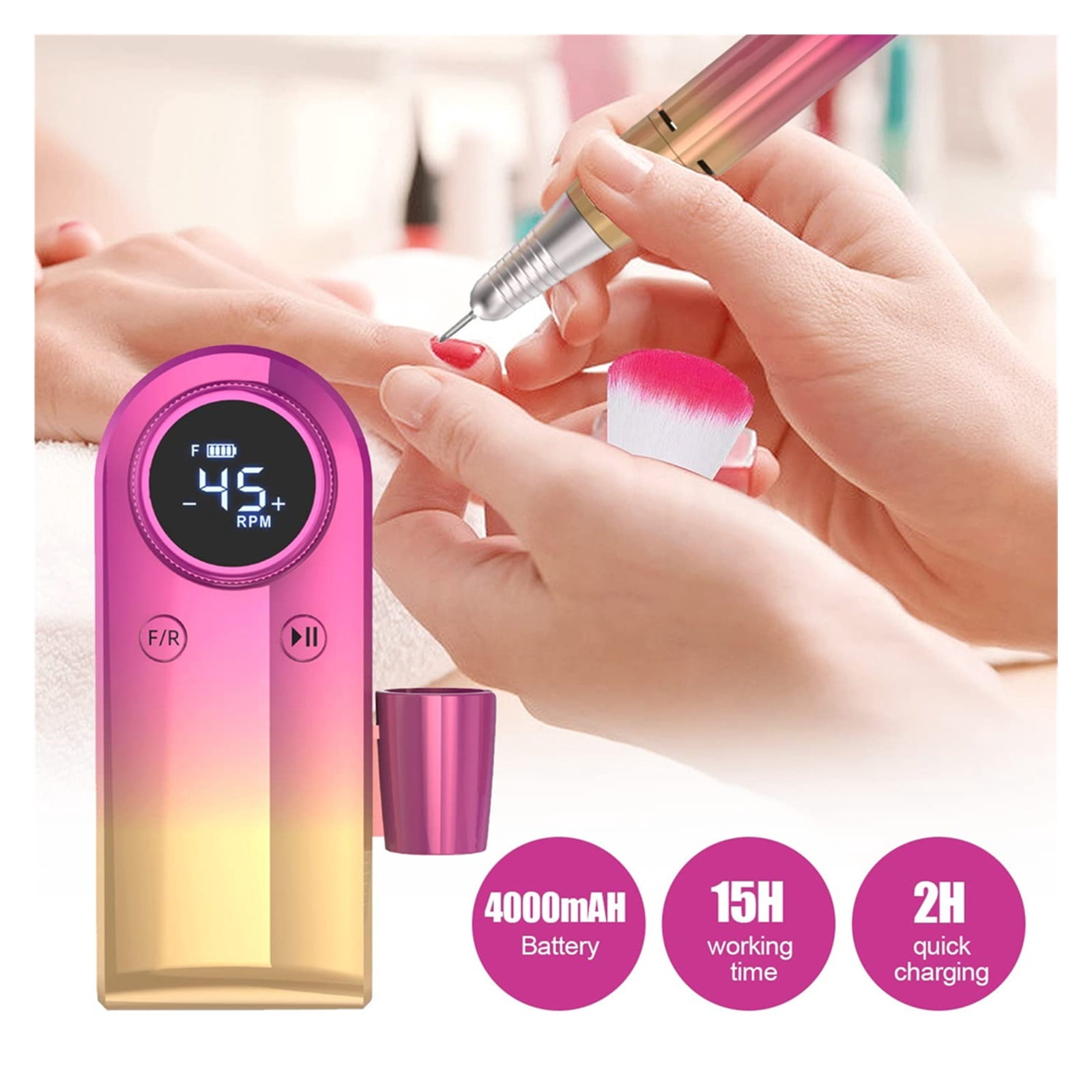 Rechargeable Nail Drill, Electric Nail File, 45000RMP Professional Nail Drill Kit For Acrylic, Nail Gel Manicure Pedicure Polishing