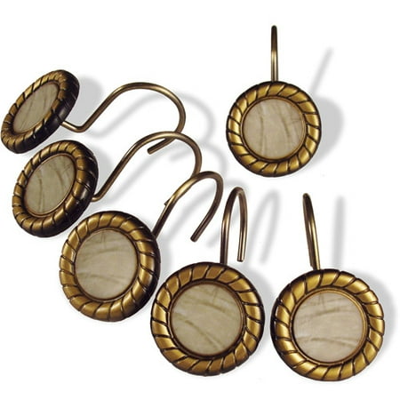 Better Homes and Gardens Alabaster & Brass Set of 12 Shower Curtain Hooks