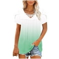thumbnail image 5 of Charella Tops for Women Trendy Cross V Neck Petal Short Sleeve Pleated Flowy Shirts Casual Gradient Color Basic Tee (XL, White 1), 5 of 7