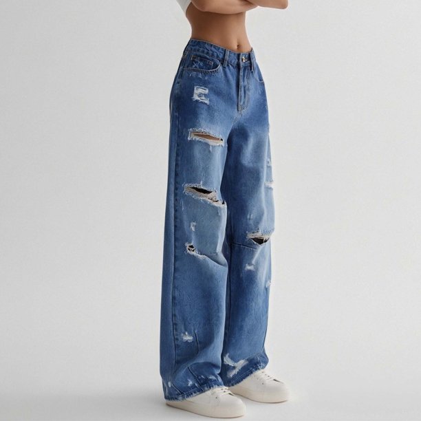 WILLBEST Jeans Mujer Pantalones Vaqueros Holgados de Pierna Ancha y Cintura Alta para Mujer, Cómodos, Informales, para Uso Diario En Verano y Otoño. Mediana