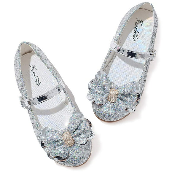 Big Girl Glitter Dress Shoes Size 13 Formal Flat Casual Cute Princess School Uniform Flats Platform Girl Party Dress Shoes Mary Jane Youth Big Kid Wedding Flower Shoes (2501Silver 13)