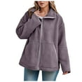 thumbnail image 3 of YDFCWXW Fall Jackets for Women 2025 Oversized Zip Up Fleece Sherpa Jacket Casual Long Sleeve Lapel Fuzzy Coats With Pockets Purple, L, 3 of 7