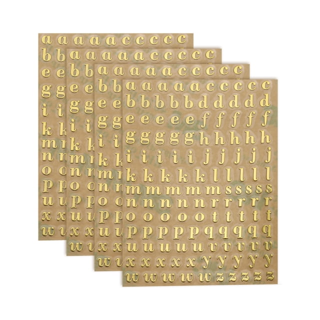 4 Hojas de Etiquetas de Letras 0.18" Stickers de Letras Mini 3D Autoadhesivas de Aleación (Oro, Minúsculas)