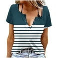 thumbnail image 1 of Camisetas de Cuello Redondo Botón de Impresión de la Moda de Manga Corta de las Mujeres, Poliéster Spandex, 1 of 5