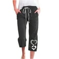 thumbnail image 2 of up to 60% off Gifts Usmixi Womens Drawstring Elastic Waist Pants Plus Size Loose Straight 3/4 Trousers Casual Cotton Linen Heart Print Capris Pants with Pocket Black l, 2 of 4
