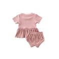 thumbnail image 6 of Franhais Baby Girls Solid Color Clothes Set, Ruffle Hem Short Sleeve O-neck Tops + Drawstring Shorts for Summer, 6 of 6