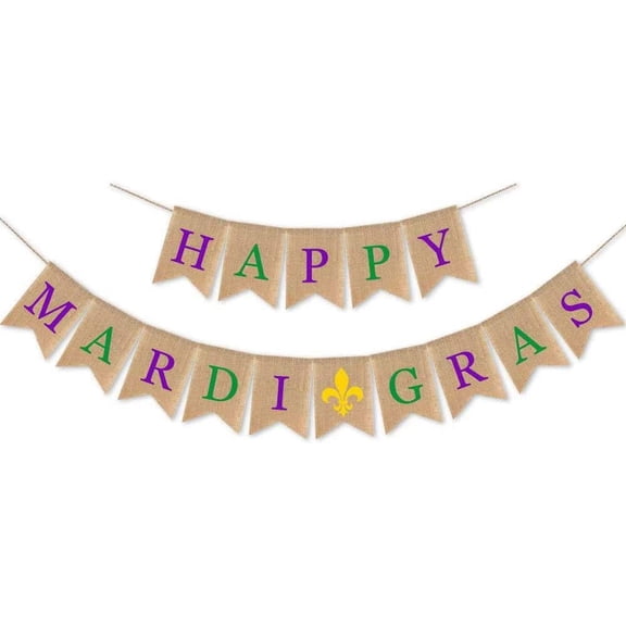 Burlap Happy Mardi Gras Banner Party Backdrop Garland Decoration Supplies