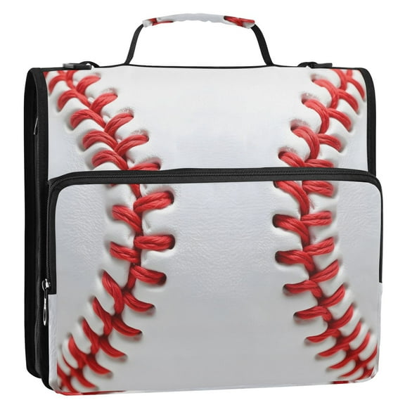 White Baseball Close Up Binder Bag with Shoulder Strap 3 Ring Zipper Binder File Folder Document Storage