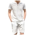 thumbnail image 3 of Meitianfacai Short Sets Men 2 Piece Outfits Mens Cotton Linen Set Solid Color Short-Sleeved T-Shirt Large Size Casual Set Beach Outfits White, 3 of 8