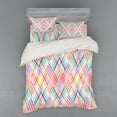 thumbnail image 2 of Geometric Duvet Cover Set, Boho Style Folk Funky Motif with Little Squares Colorful Print, Bedding Set with Shams and Fitted Sheet, 3 Sizes, by Ambesonne, 2 of 3