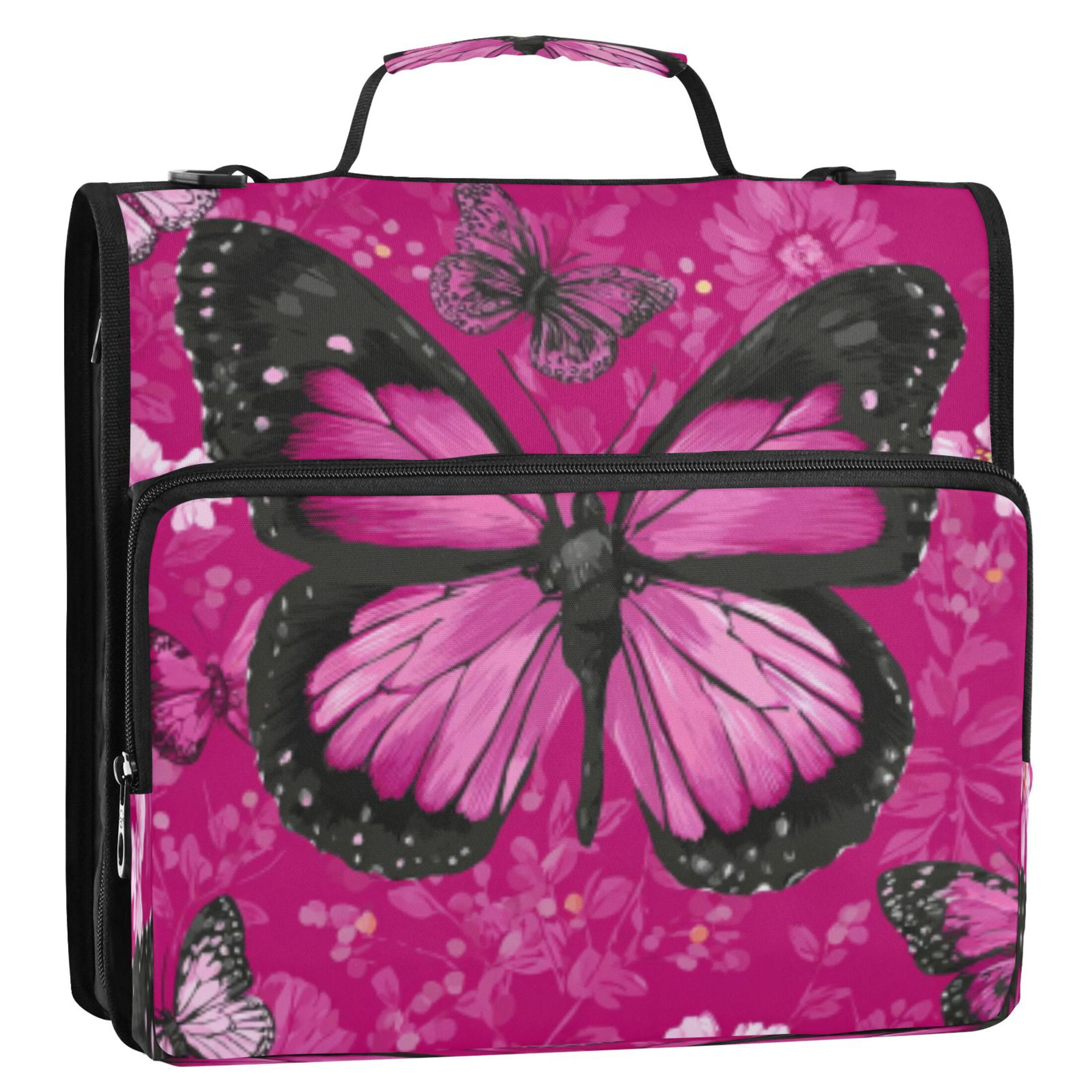 DIXRUYEE Zipper Binder trapper keeper Documents Organized Design Pink Dream Butterfly Printed