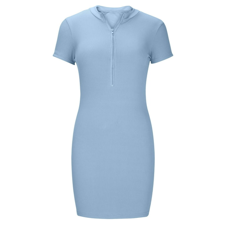 Homenesgenics Womens Dresses Under Fashion Women Summer Casual Pullover Solid Sexy Short Sleeve Mini Dress Blue XL, Women's