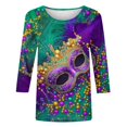 thumbnail image 5 of Mardi Gras Shirts for Women Plus Size 3/4 Sleeve Tops Casual Crew Neck T Shirts Trendy Cute Floral Print Blouses Dressy Fall Basic Tops Carnival Outfits, 5 of 6
