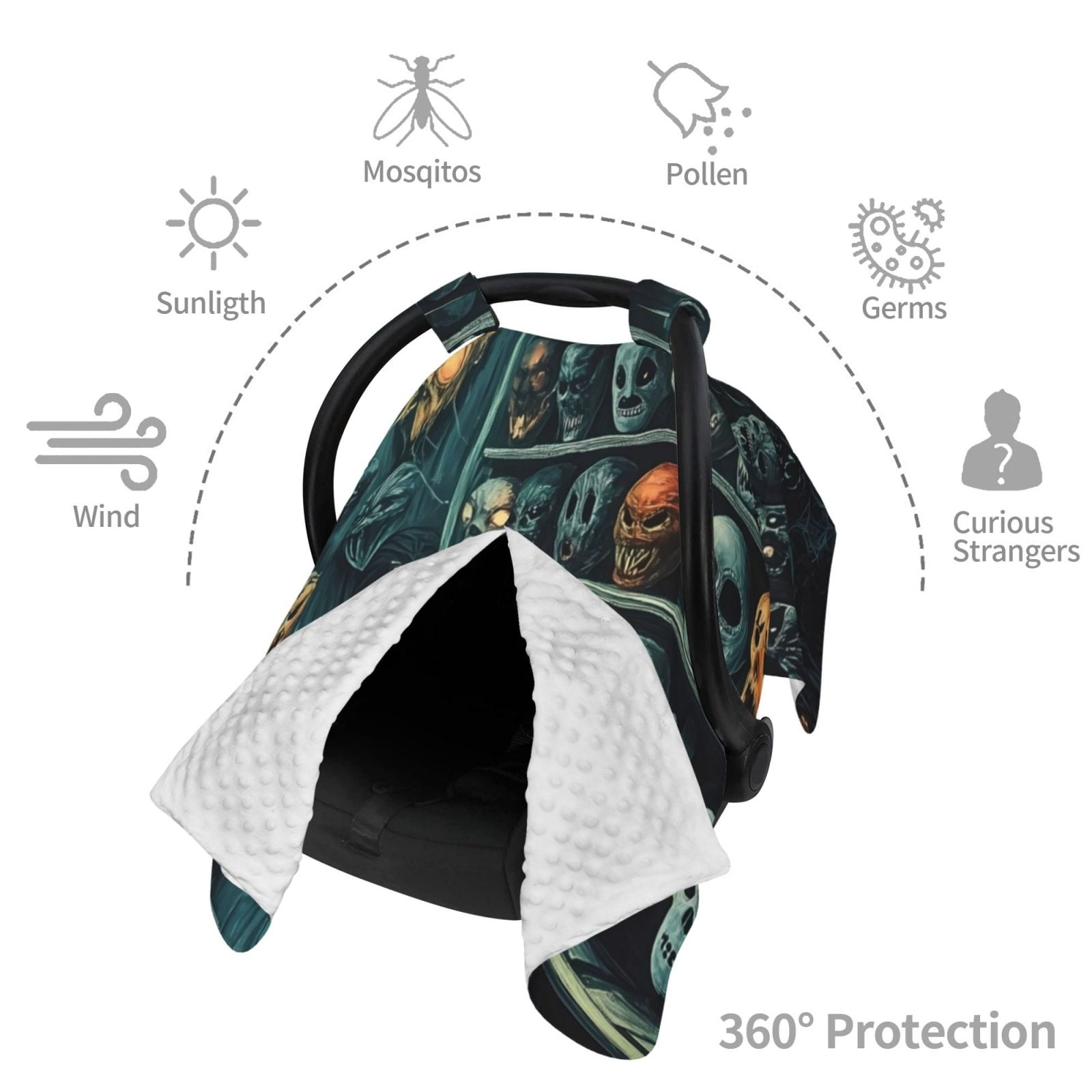 Car Seat Cover Baby - Halloween Mask Wall (3) Breathable Infant Car Seat Cover for Baby Carseat, Lightweight Comfort Baby Essentials Must Haves Newborn Stuff for Girl Boy
