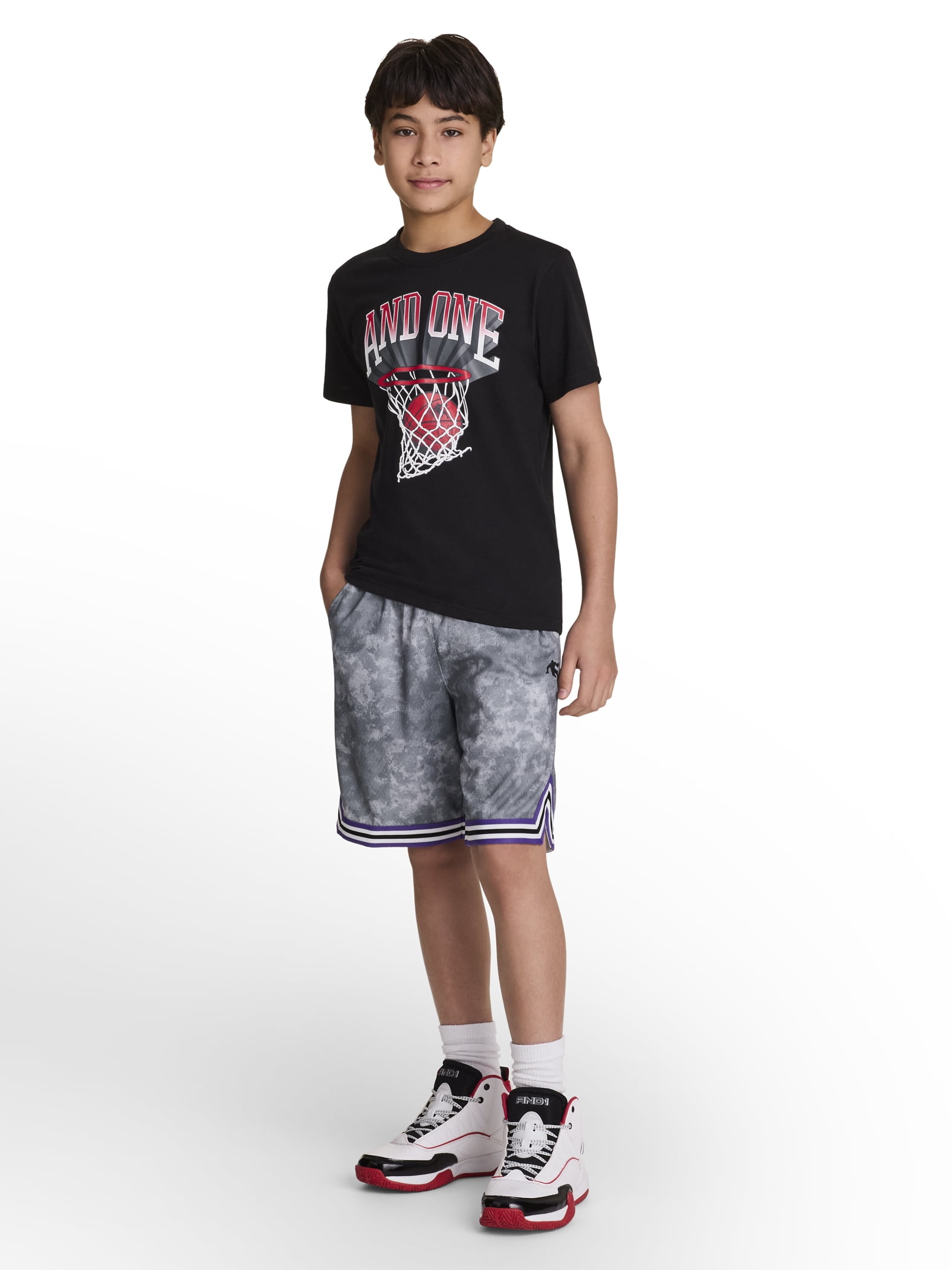 AND1 Boy's Athletic Performance Challenger Short 8" Inseam, Sizes 4-18