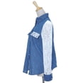 thumbnail image 3 of Womens Blue Denim Chambray Polka Dot Floral Long Sleeve Button Up Top, 3 of 4