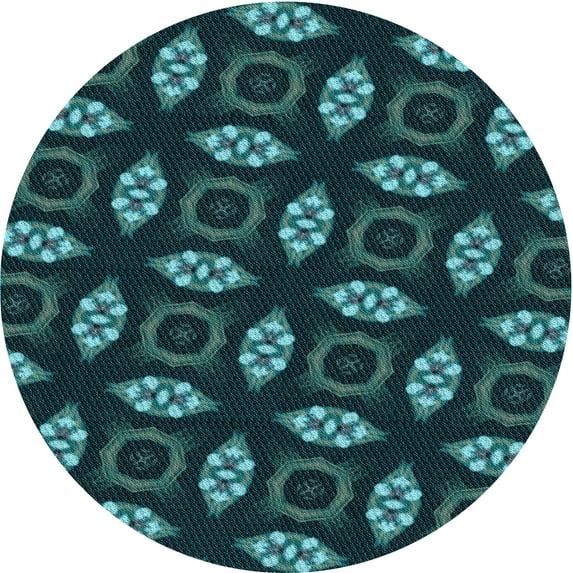 Ahgly Company Indoor Round Patterned Deep Teal Green Area Rugs, 8' Round