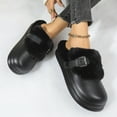 thumbnail image 5 of Womens Black Faux Faux Fur Slide Sandals - Warm Lined Mule with Adjustable Buckle, Lightweight EVA Platform, Cozy Winter Casual Indoor Outdoor Shoes,Size 36, 5 of 9