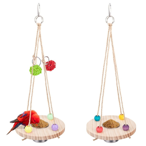 Wharick Parrot Bird Feeder, Stainless Steel Trough Bird Feeding Dish Cup Parrot Perch Swing Toy
