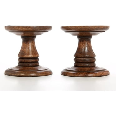 Hosley Set of 2, 5 inch High, Natural Brown Wood Pillar Candle Holders