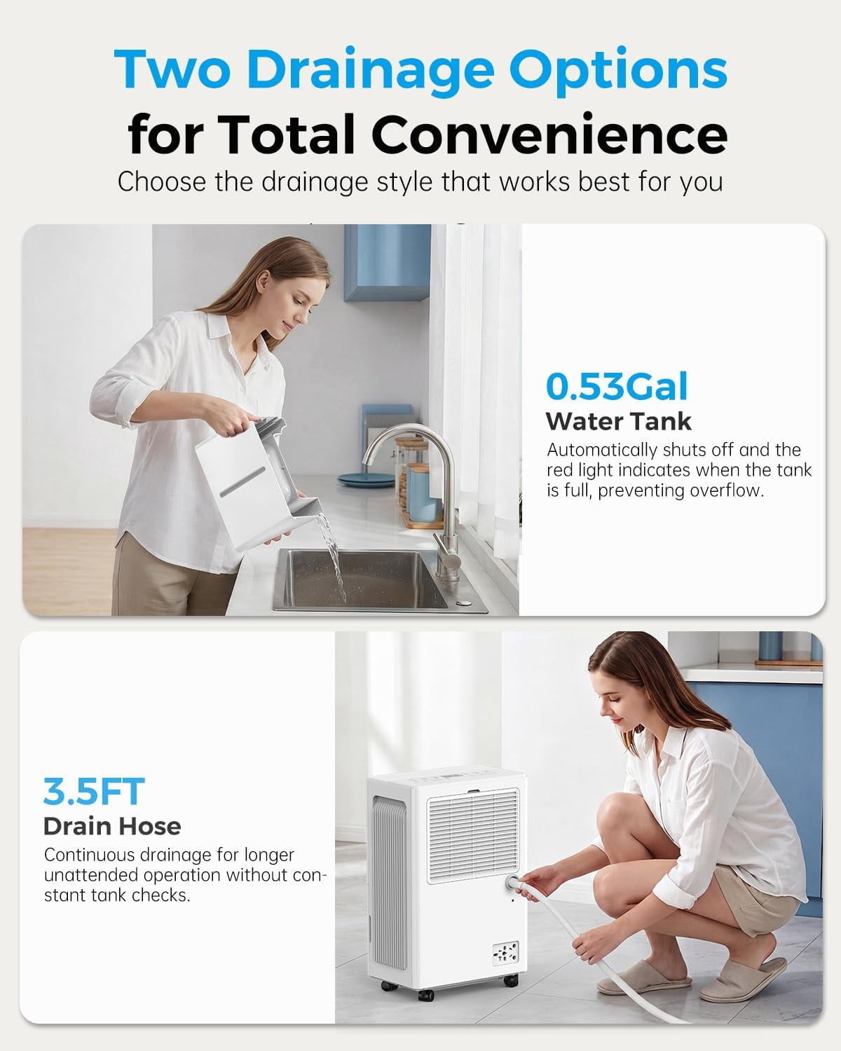 Dehumidifier 10 Pint (DOE) , Dehumidifiers for Home up to 2000 sq ft (MAX 30Pint at 95 F, 90%RH）, Dehumidifier for Basement with Drain Hose, Large Dehumidifier for Bedroom with Auto Humidity Control