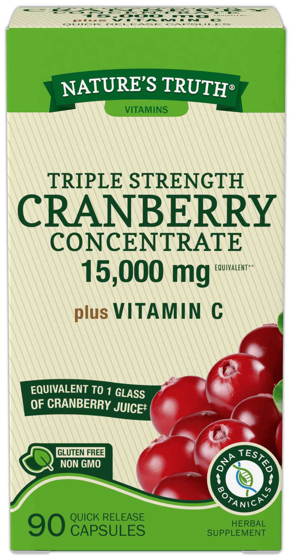 Cranberry (30,000 mg) + Vitamin C | 90 Capsules | Triple Strength Ultimate Potency | Non-GMO, Gluten Free Cranberry Pills Supplement from Concentrate Extract | by Nature's Truth