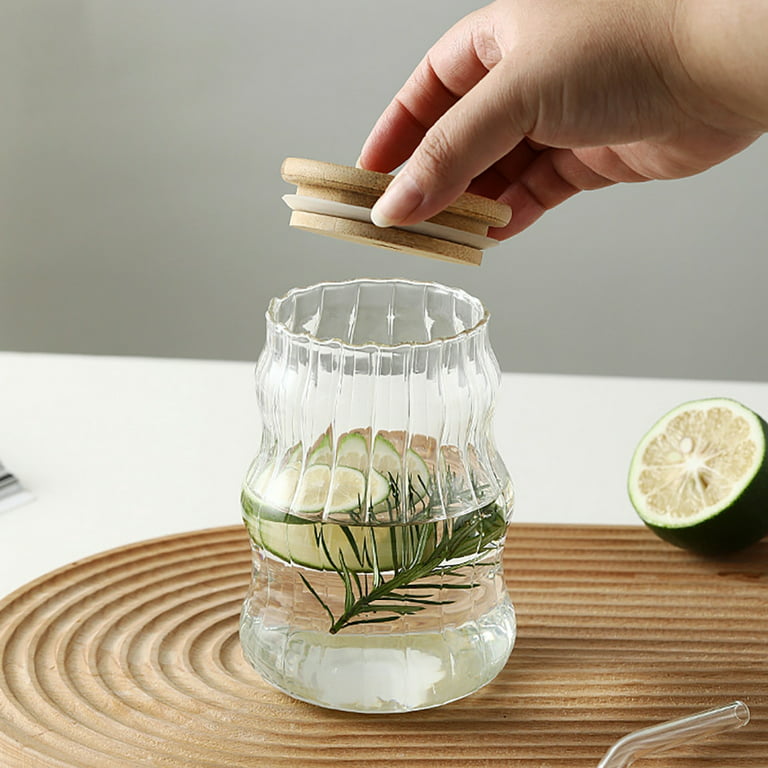 470ml Glass Cup with Bamboo Lids and Straws, Wide Mouth Clear Drinking Glass Bottle, Old Fashioned Decorative Tumbler Cups for Kids and Adults, Size