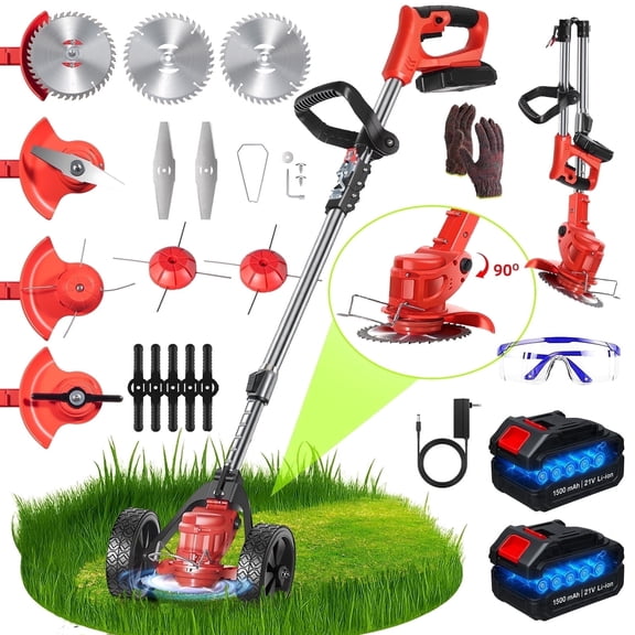 ZLieatmp Electric Foldable String Trimmer,with Two Batteries and Four Switchable Blades,Suitable for All Kinds of Lawn Mowing Needs